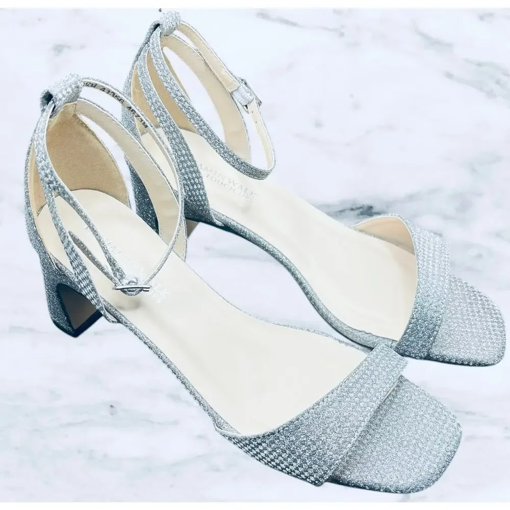 Benjamin Walk Lilibet Touch Ups Silver Heels 6.5 M Glitter Evening Shoes NWB